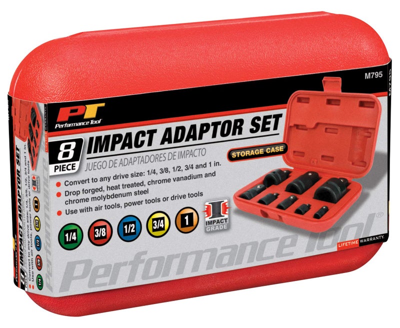 Performance Tool M795 Convertible Impact Adaptor Set in Durable Case for Air, Power, or Drive Tools (8-Piece) - Image 3